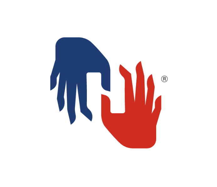 Blue and red hands logo design branding project